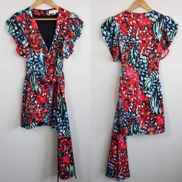 Elliatt Donna Party Faux Wrap Mini Dress in Multi-Color Floral Print Size XS - Picture 9 of 12